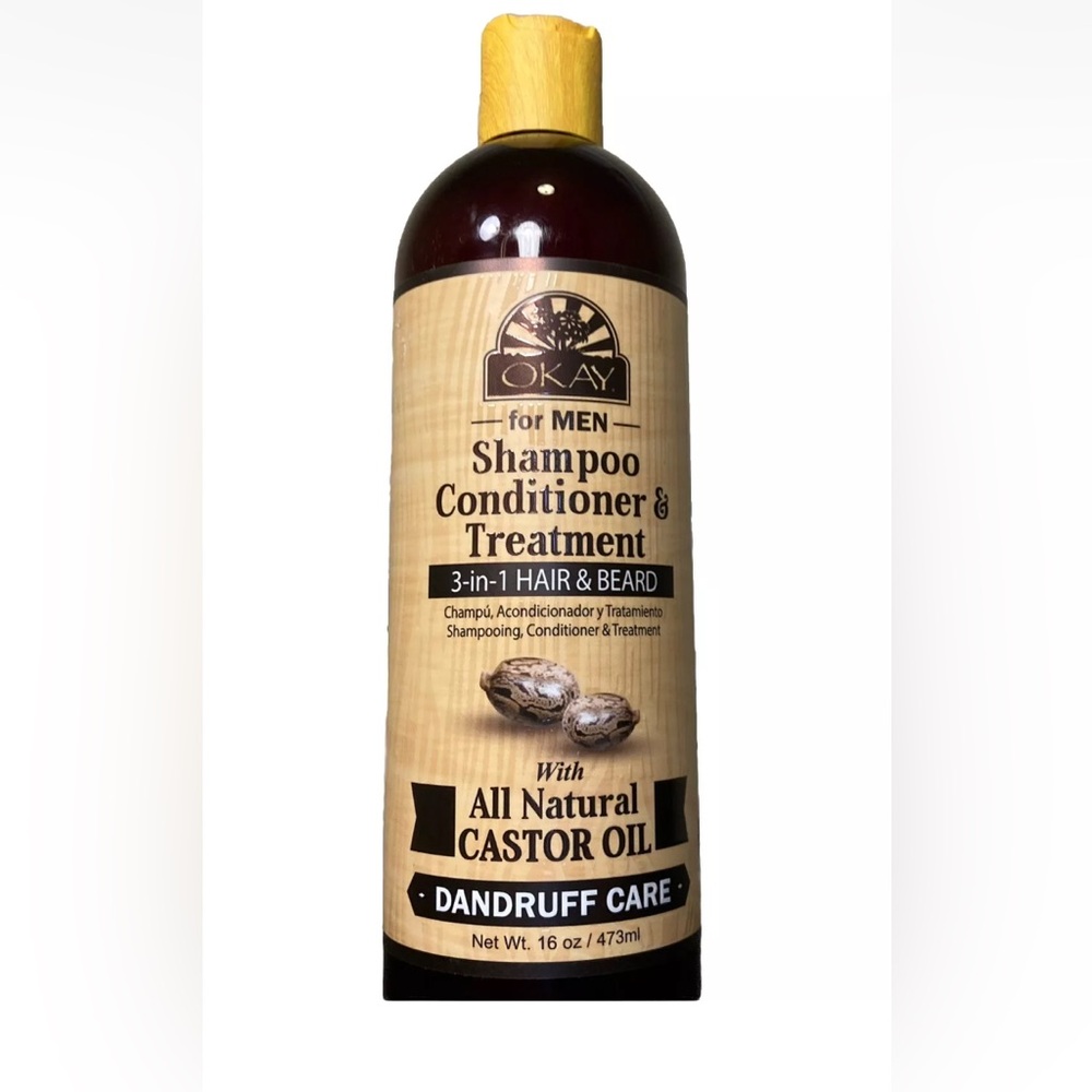 OKAY Shampoo Conditioner & Treatment 3-In-1 Hair & Beard Men's Castor Oil 16 Oz